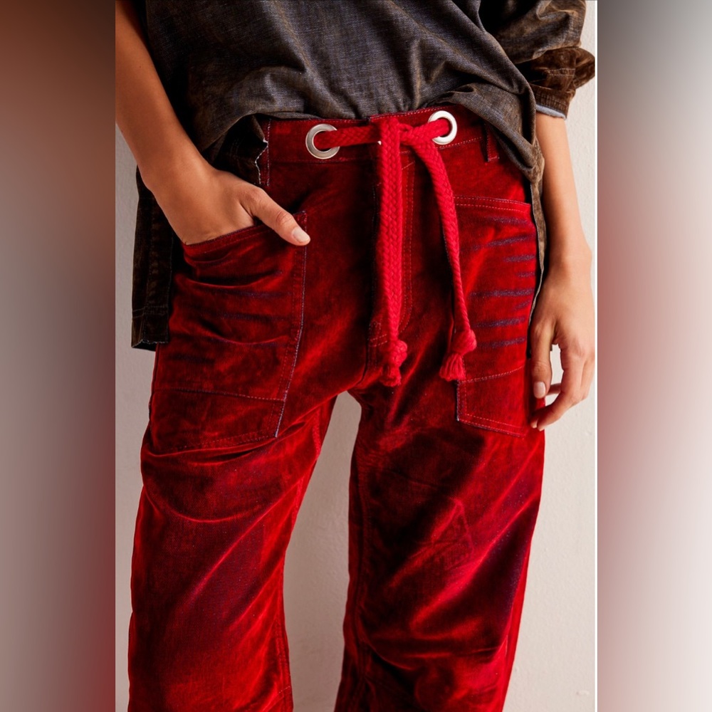 We The Free Moxie Flocked Barrel Jeans- burnt rust, size 24